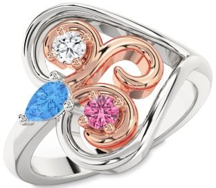 Platinum & Rose Gold Heart Three Stone Mother's Ring