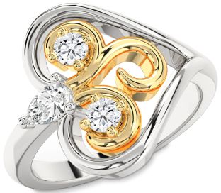 Diamond Silver & 10K gold Heart Three Stone Ring