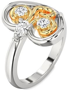 Diamond Silver & 10K gold Heart Three Stone Ring