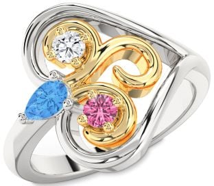 Platinum & Yellow Gold Heart Three Stone Mother's Ring
