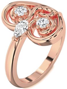 Diamond Rose Gold Heart Three Stone Ring