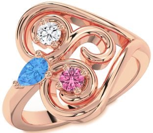 Rose Gold Heart Three Stone Mother's Ring
