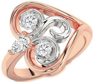 Diamond Platinum & Rose Gold Heart Three Stone Ring