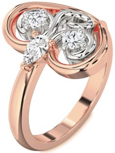 Diamond White Rose Gold Heart Three Stone Ring