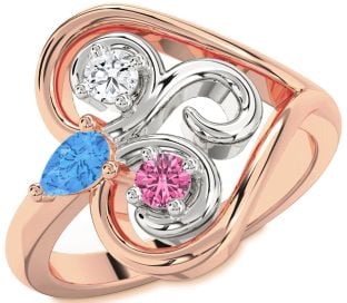Platinum & Rose Gold Heart Three Stone Mother's Ring
