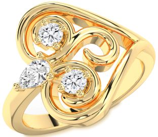 Diamond Gold Heart Three Stone Ring
