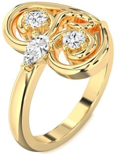 Diamond Gold Heart Three Stone Ring