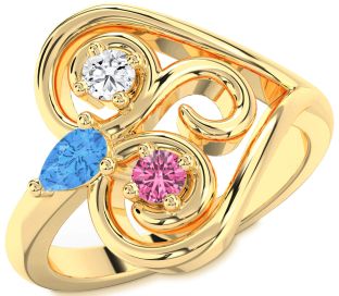 Gold Heart Three Stone Mother's Ring