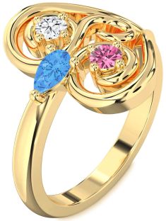 Gold Heart Three Stone Mother's Ring