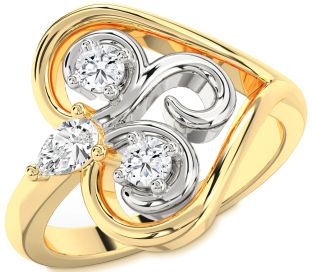 Diamond Platinum & Yellow Gold Heart Three Stone Ring