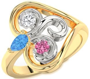 Platinum & Yellow Gold Heart Three Stone Mother's Ring