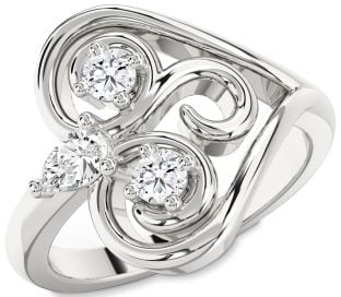 Diamond Platinum Heart Three Stone Ring
