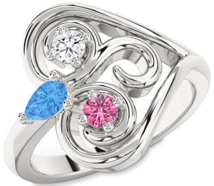 Platinum Heart Three Stone Mother's Ring