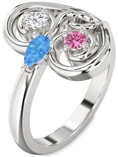 Platinum Heart Three Stone Mother's Ring