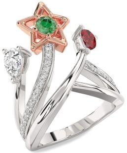 Diamond Platinum & Rose Gold Star Round Three Stone Mother's Ring