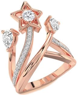 Diamond Rose Gold Star Round Three Stone Ring