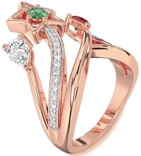 Diamond Rose Gold Star Round Three Stone Mother's Ring
