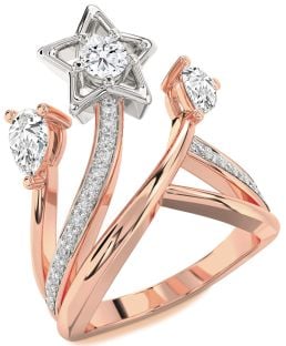 Diamond White Rose Gold Star Round Three Stone Ring