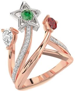 Diamond Platinum & Rose Gold Star Round Three Stone Mother's Ring