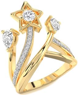 Diamond Gold Star Round Three Stone Ring