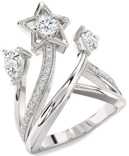 Diamond Platinum Star Round Three Stone Ring