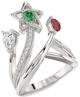 Diamond Platinum Star Round Three Stone Mother's Ring