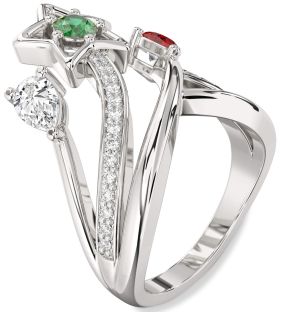 Diamond Platinum Star Round Three Stone Mother's Ring