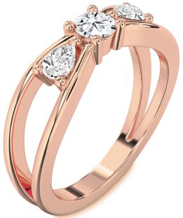 Diamond Rose Gold Round Three Stone Engagement Ring