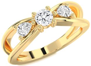 Diamond Gold Round Three Stone Engagement Ring