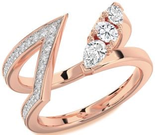 Diamond Rose Gold Round Three Stone Ring