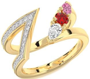 Diamond Gold Round Three Stone Mother's Ring