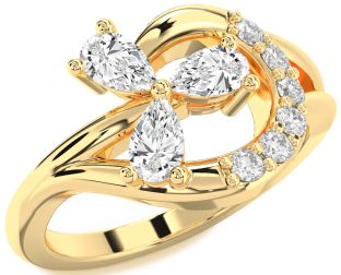 Diamond Gold Pear Three Stone Ring