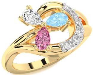 Diamond Gold Pear Three Stone Mother's Ring