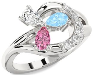 Diamond Platinum Pear Three Stone Mother's Ring