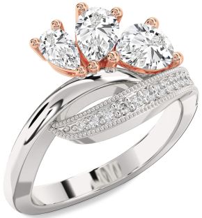 Diamond White Rose Gold Pear Three Stone Ring