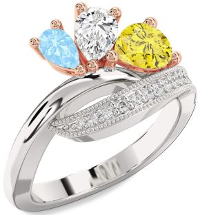 Diamond White Rose Gold Pear Three Stone Mother's Ring