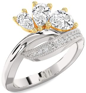 Diamond White Yellow Gold Pear Three Stone Ring
