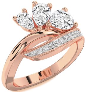 Diamond Rose Gold Pear Three Stone Ring