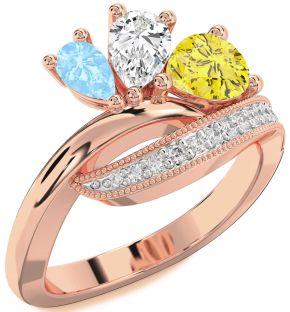 Diamond Rose Gold Pear Three Stone Mother's Ring