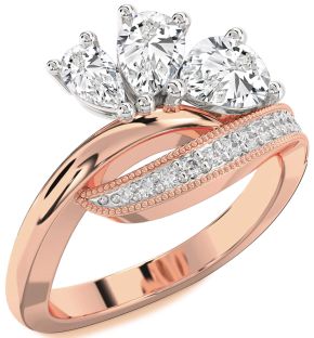 Diamond White Rose Gold Pear Three Stone Ring