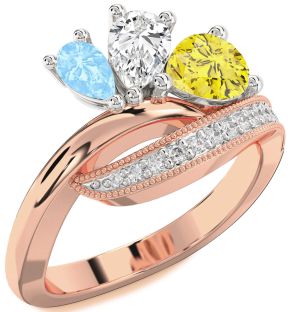 Diamond Platinum & Rose Gold Pear Three Stone Mother's Ring