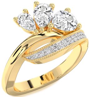 Diamond Gold Pear Three Stone Ring