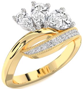 Diamond White Yellow Gold Pear Three Stone Ring