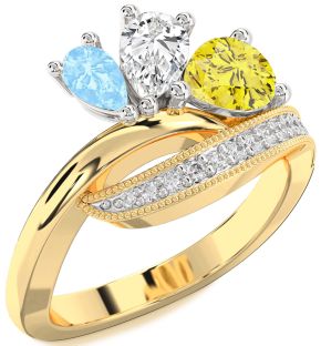 Diamond White Yellow Gold Pear Three Stone Mother's Ring