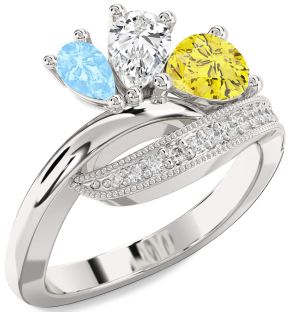 Diamond Platinum Pear Three Stone Mother's Ring