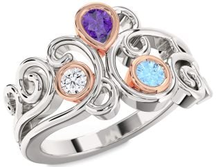 Platinum & Rose Gold Pear Three Stone Mother's Ring