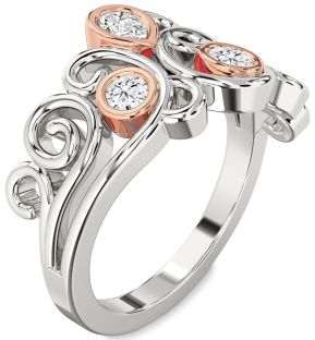 Diamond Silver & 10K Rose Gold Pear Three Stone Ring