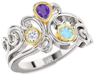 Platinum & Yellow Gold Pear Three Stone Mother's Ring