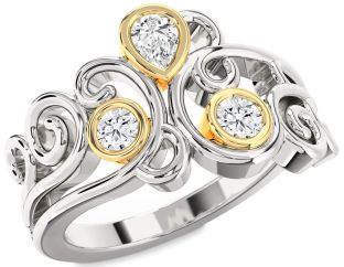 Diamond White Yellow Gold Pear Three Stone Ring