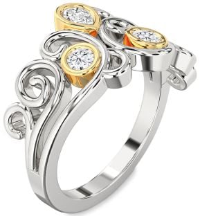 Diamond Silver & 10K gold Pear Three Stone Ring